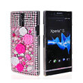 Bling 3D Flower Rhinestone Crystal Cases Covers for Sony Ericsson LT26i Xperia S - Pink