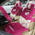 Bow Universal Auto Car Front Rear Seat Cover Cushion Set Plush 8pcs - Rose