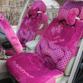 Polka Dot Bow Universal Auto Car Front Rear Seat Cover Cushion Set Plush 8pcs - Rose