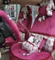 Bow Lace Universal Auto Car Seat Cover Set Short velvet 19pcs - Rose