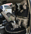 Bow Lace Universal Leopard Auto Car Seat Cover Set Short velvet 19pcs - Black