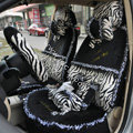 Bow Lace Universal Zebra Auto Car Seat Cover Set Short velvet 19pcs - Black