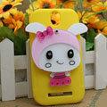 Cute Rabbit Silicone Cases Covers Skin for HTC T528t One ST - Yellow