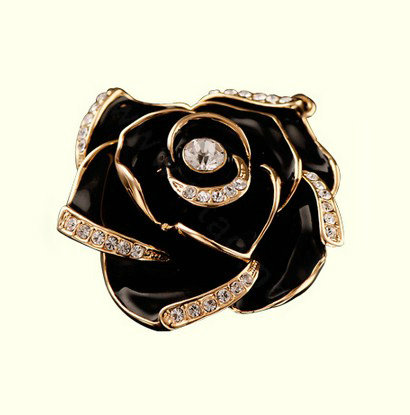 Bling 3D Camellia Flower Alloy Rhinestone Crystal DIY Phone Cover Case Deco Kit - Black