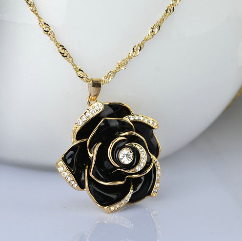 Bling 3D Camellia Flower Alloy Rhinestone Crystal DIY Phone Cover Case Deco Kit - Black