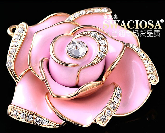 Bling 3D Camellia Flower Alloy Rhinestone Crystal DIY Phone Cover Case Deco Kit - Pink