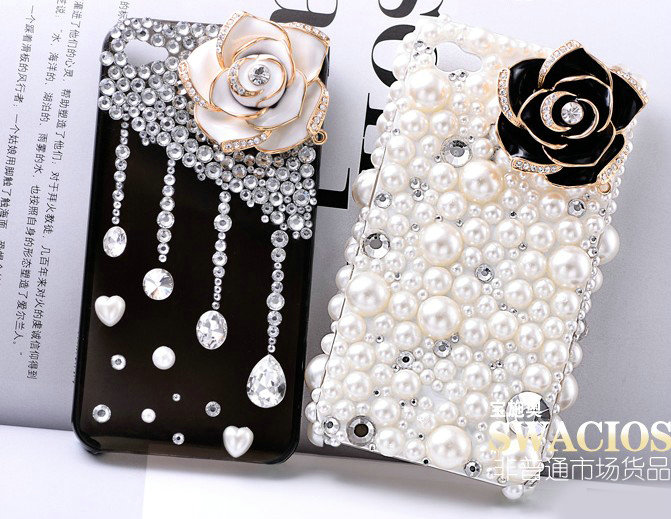 Bling 3D Camellia Flower Alloy Rhinestone Crystal DIY Phone Cover Case Deco Kit - White