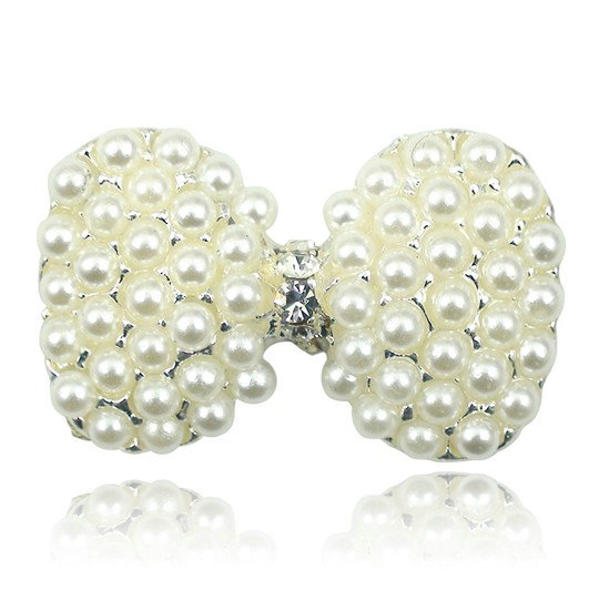 Bling Bowknot Alloy Pearl Crystal DIY Phone Cover Case Deco Kit 30*19mm - White