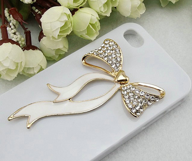 Bling Bowknot Alloy Rhinestone Crystal DIY Phone Case Cover Deco Den Kit - White