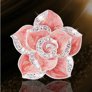 Bling Camellia Flower Alloy Rhinestone Crystal DIY Phone Case Cover Deco Kit - Pink