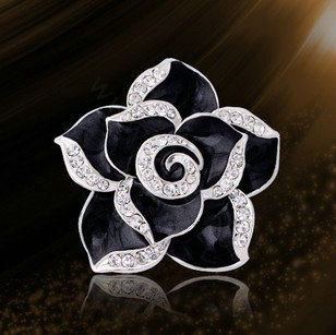 Bling Camellia Flower Alloy Rhinestone Crystal DIY Phone Cover Case Deco Kit - Black