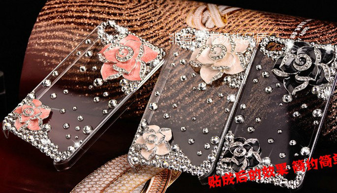 Bling Camellia Flower Alloy Rhinestone Crystal DIY Phone Cover Case Deco Kit - Pink