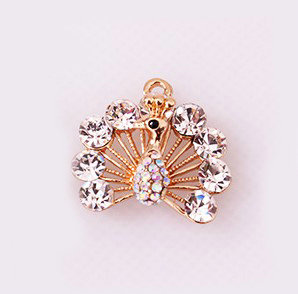 Bling Cute Peacock Alloy Crystal Rhinestone Flatback DIY Phone Case Cover Deco Kit - White