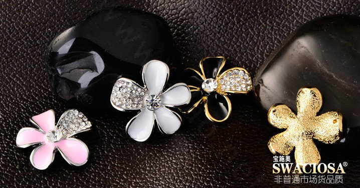 Bling Flower Alloy Metal Crystal DIY Phone Case Cover Deco Kit 25mm - White