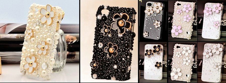 Bling Flower Alloy Metal Crystal DIY Phone Case Cover Deco Kit 29mm - Pink