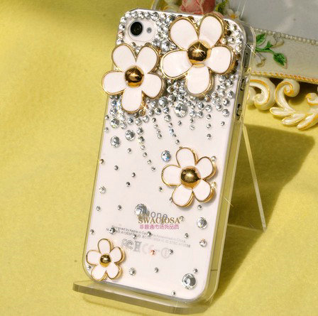 Bling Flower Alloy Metal Rhinestone DIY Phone Case Cover Deco Kit 17mm - White
