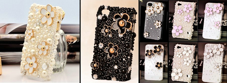 Bling Flower Alloy Metal Rhinestone DIY Phone Case Cover Deco Kit - White