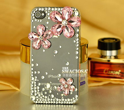 Bling Flower Alloy Rhinestone Crystal DIY Phone Case Cover Deco Kit 20mm - Pink