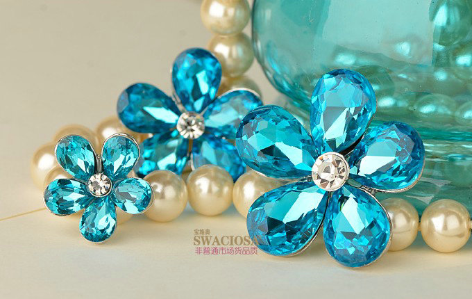 Bling Flower Alloy Rhinestone Crystal DIY Phone Case Cover Deco Kit 30mm - Blue
