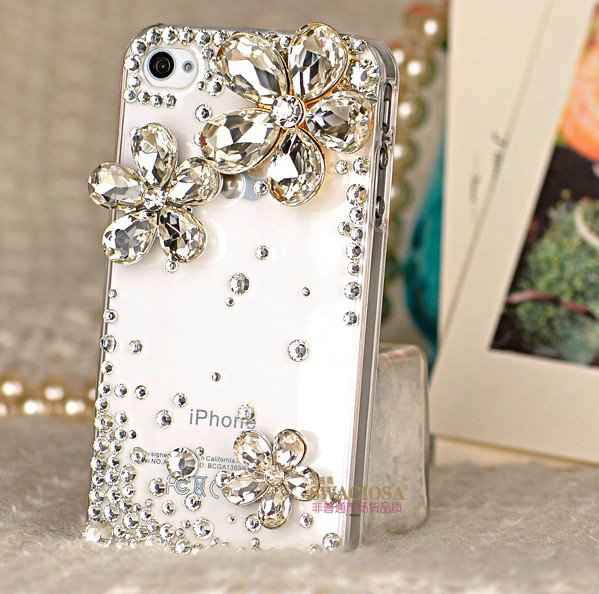 Bling Flower Alloy Rhinestone Crystal DIY Phone Case Cover Deco Kit 30mm - White