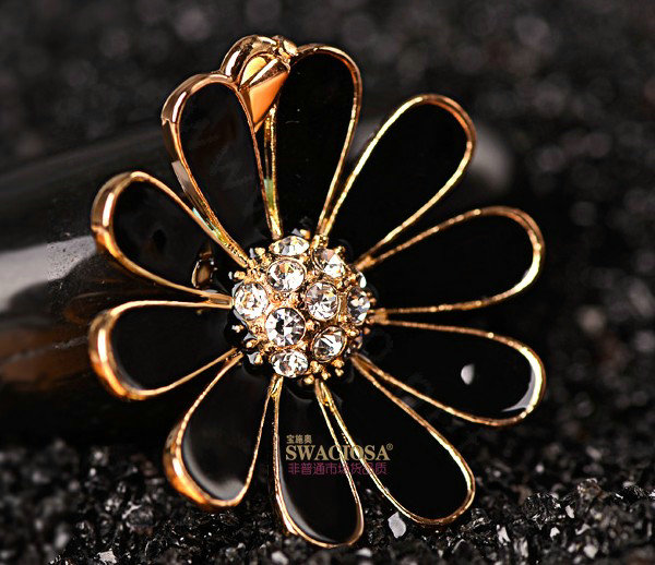 Bling Flower Alloy Rhinestone Crystal DIY Phone Case Cover Deco Kit 35mm - Black