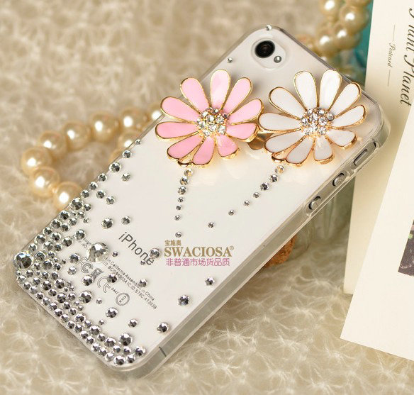 Bling Flower Alloy Rhinestone Crystal DIY Phone Case Cover Deco Kit 35mm - Pink