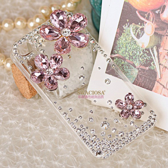Bling Flower Alloy Rhinestone Crystal DIY Phone Case Cover Deco Kit 40mm - Pink