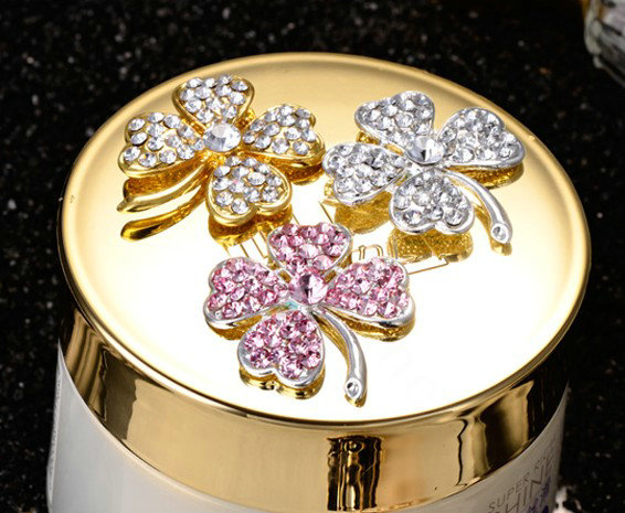 Bling Leaf Clover Alloy Rhinestone Crystal DIY Phone Case Cover Deco Kit 33*35mm - Pink