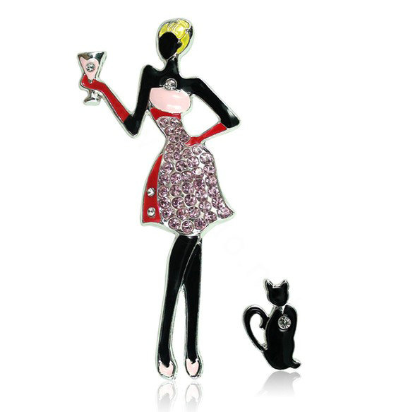Bling Red wine girl Alloy Rhinestone Crystal DIY Phone Case Cover Deco Kit - Black