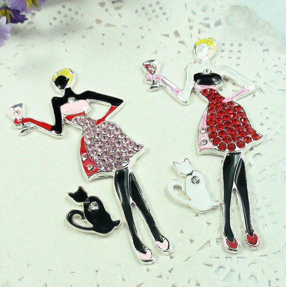 Bling Red wine girl Alloy Rhinestone Crystal DIY Phone Case Cover Deco Kit - Black