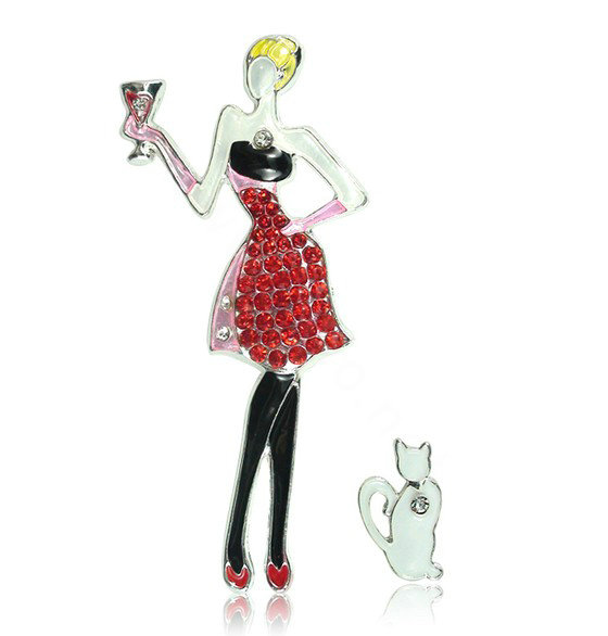 Bling Red wine girl Alloy Rhinestone Crystal DIY Phone Case Cover Deco Kit - White