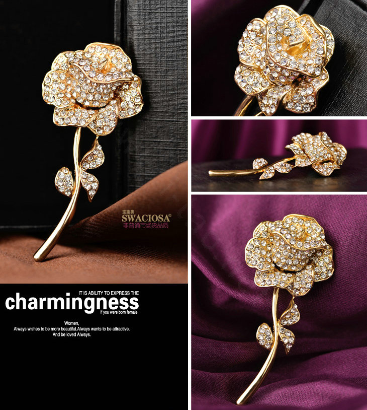 Bling Rose Flower Alloy Rhinestone Crystal DIY Phone Case Cover Deco Kit 60*27mm - Gold