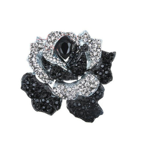 Bling Rose Flower Alloy Rhinestone Crystal DIY Phone Case Cover Deco Kit 75*80mm - Black