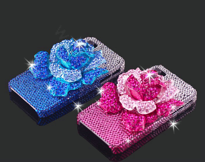Bling Rose Flower Alloy Rhinestone Crystal DIY Phone Case Cover Deco Kit 75*80mm - Blue