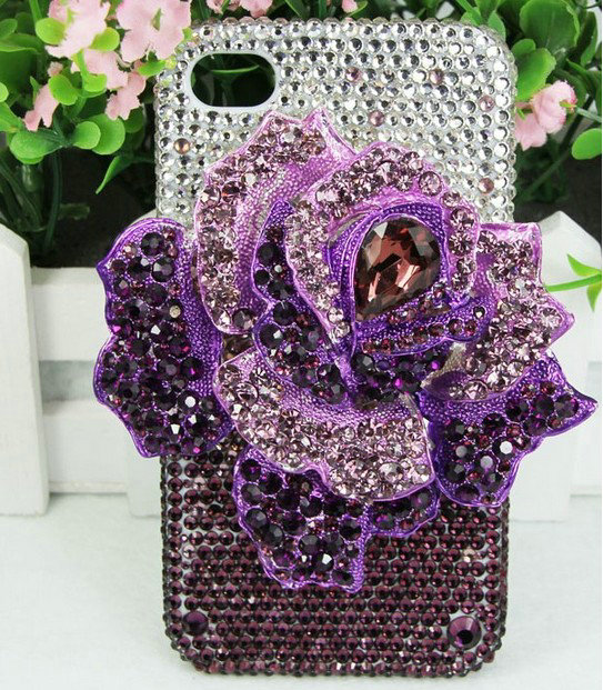 Bling Rose Flower Alloy Rhinestone Crystal DIY Phone Case Cover Deco Kit 75*80mm - Purple