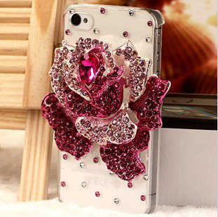 Bling Rose Flower Alloy Rhinestone Crystal DIY Phone Case Cover Deco Kit 75*80mm - Red