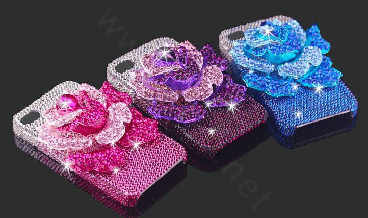 Bling Rose Flower Alloy Rhinestone Crystal DIY Phone Case Cover Deco Kit 75*80mm - White