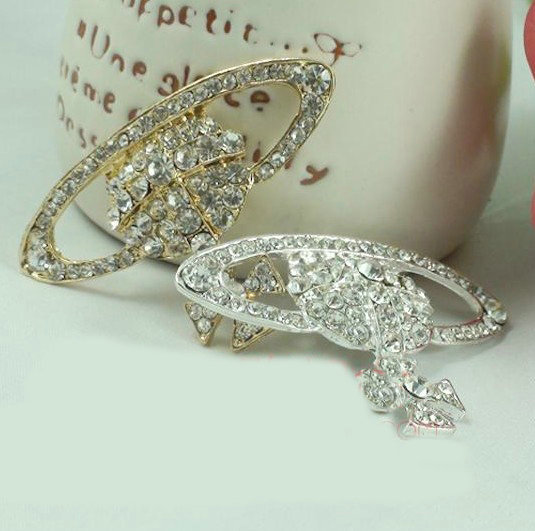 Bling Saturn Alloy Rhinestone Crystal DIY Phone Case Cover Deco Kit 55*39mm - White