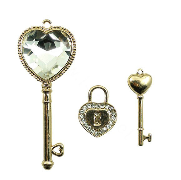 Bling keys Alloy Rhinestone DIY Phone Case Cover Deco Kit 3pcs - Gold