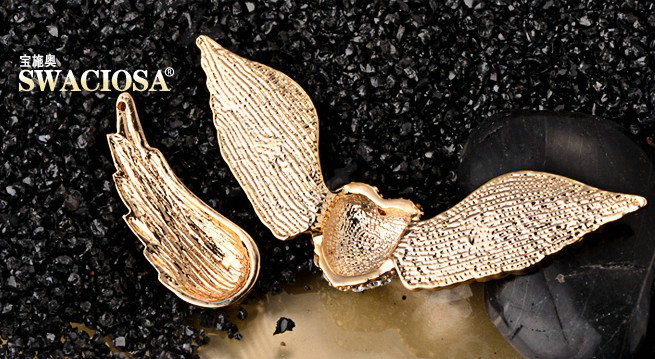 Bling Angel wing Alloy Rhinestone Crystal DIY Phone Case Cover Deco Kit 75*25mm - Gold