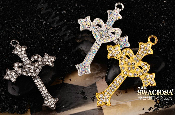 Bling Cross Alloy Rhinestone Crystal DIY Phone Case Cover Deco Kit 47*68mm - Black