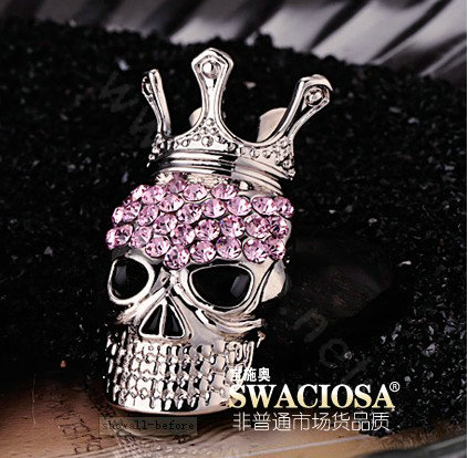 Bling Crown Skull Alloy Crystal Rhinestone DIY Phone Case Cover Deco Kit 51*31mm - Pink
