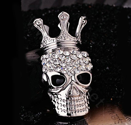 Bling Crown Skull Alloy Crystal Rhinestone DIY Phone Case Cover Deco Kit 51*31mm - White
