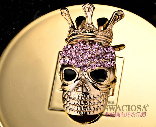 Bling Crown Skull Alloy Rhinestone Crystal DIY Phone Case Cover Deco Kit 51*31mm - Pink