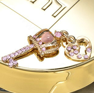 Bling Crown key Alloy Rhinestone Crystal DIY Phone Case Cover Deco Kit 15*35mm - Pink