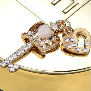 Bling Crown key Alloy Rhinestone Crystal DIY Phone Case Cover Deco Kit 15*35mm - White