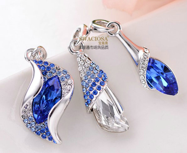 Bling Crystal Alloy Rhinestone Pendant DIY Phone Case Cover Deco Kit 35*16mm - Blue