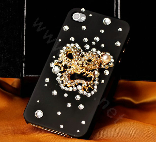 Bling Dragon Alloy Crystal Rhinestone DIY Phone Case Cover Deco Kit 48*47mm - Gold