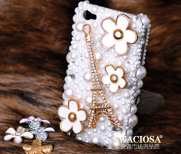 Bling Eiffel Tower Alloy Rhinestone Crystal DIY Phone Case Cover Deco Kit 36*88mm - Gold