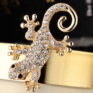 Bling Gecko Alloy Rhinestone Crystal DIY Phone Case Cover Deco Kit 72*45mm - Gold
